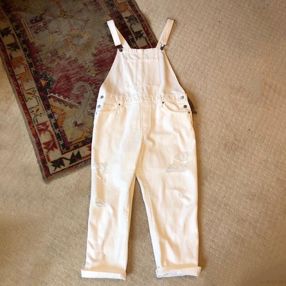 Lucky Brand White Boyfriend Overalls